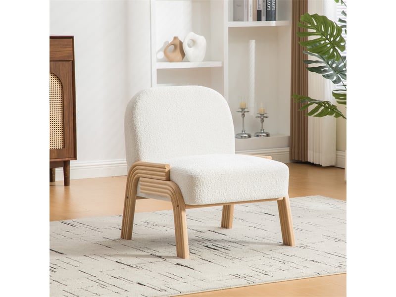  Fauteuil loungesessel scandinave en tissu - 72x61x78cm - chaise d'appoint sans accoudoirs salon chambre tissu chenille - ivoire  - Conforama B