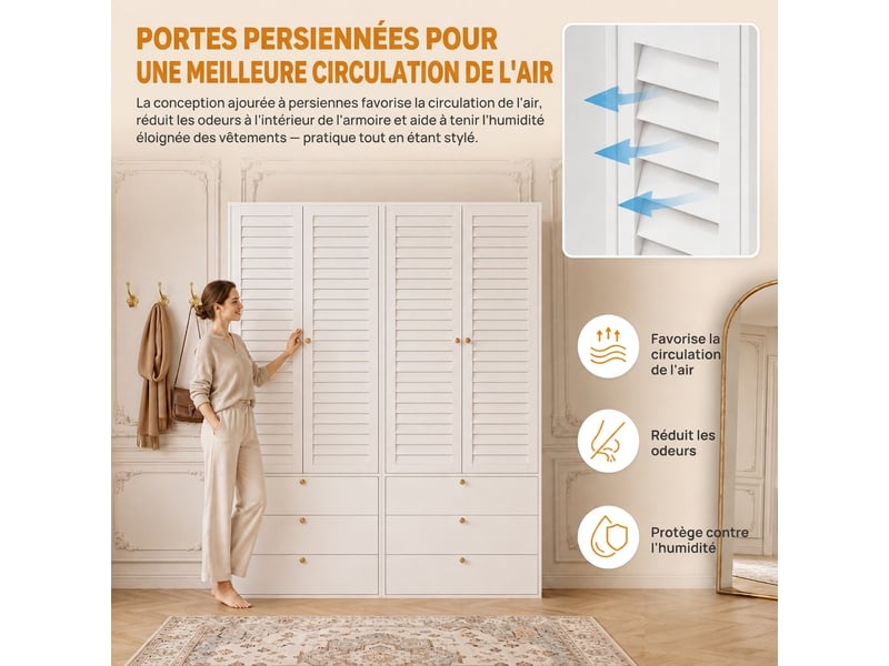 Armoire 12 portes 270 cm chêne clair et gris avec 3 penderies et 3 tiroirs - Conforama R