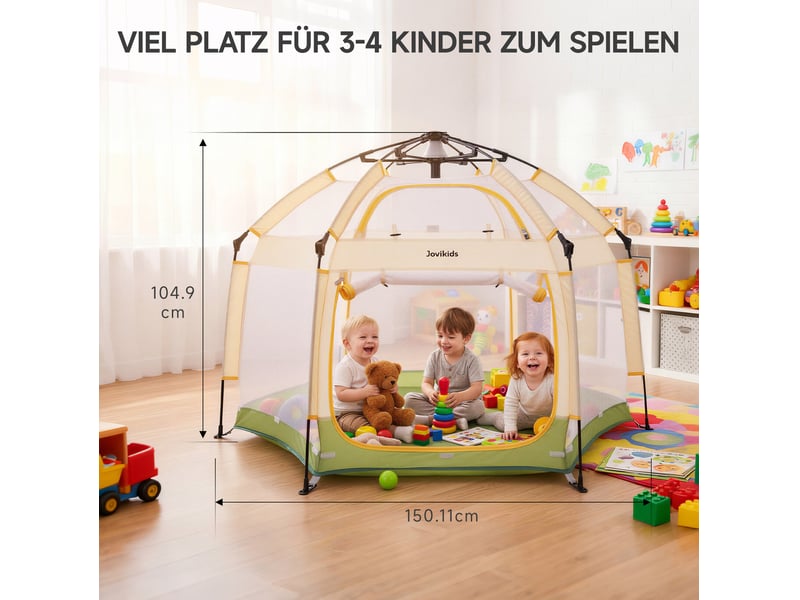  Tente de jeu pour enfants pop-up hexagonal 150x150x105 cm – vert et jaune – toit amovible, sac et 12 piquets  - Conforama B