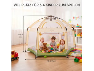 Tente de jeu pour enfants pop-up hexagonal 150x150x105 cm – vert et jaune – toit amovible, sac et 12 piquets