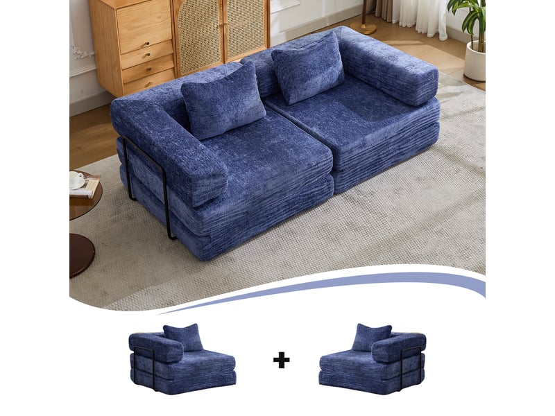  Canapé d'angle, canapé convertible, en tissu chenille, bleu foncé, pour salon, mobilier pour espace de vie, chambre  - Conforama R