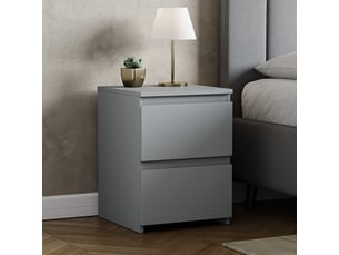Table de chevet Denver, commode de nuit, chambre, rangement, grand, 2 tiroirs, Gris