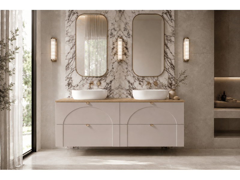 Meuble sous-vasque suspendu aura 160 cm avec plan effet chêne craft cachemire mat k - Conforama B