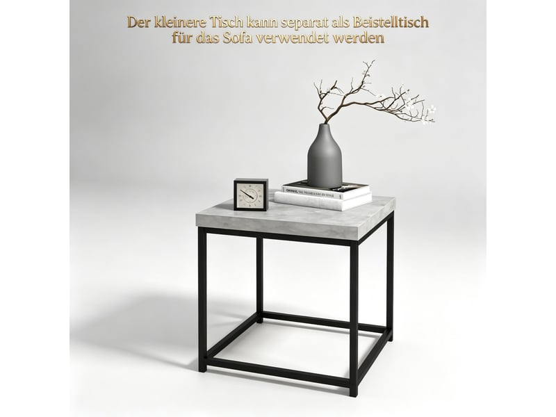  Lot de 2 tables basses gigognes 45x45 cm, tables d'appoint carrées avec plateau effet bois et structure métal noir, tables salon modernes - gris  - Conforama D