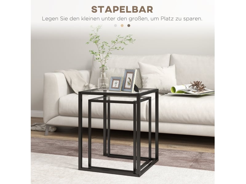  Tables d'appoint gigognes modernes lot de 2 avec plateau en verre trempé et structure en acier noir pour salon  - Conforama D