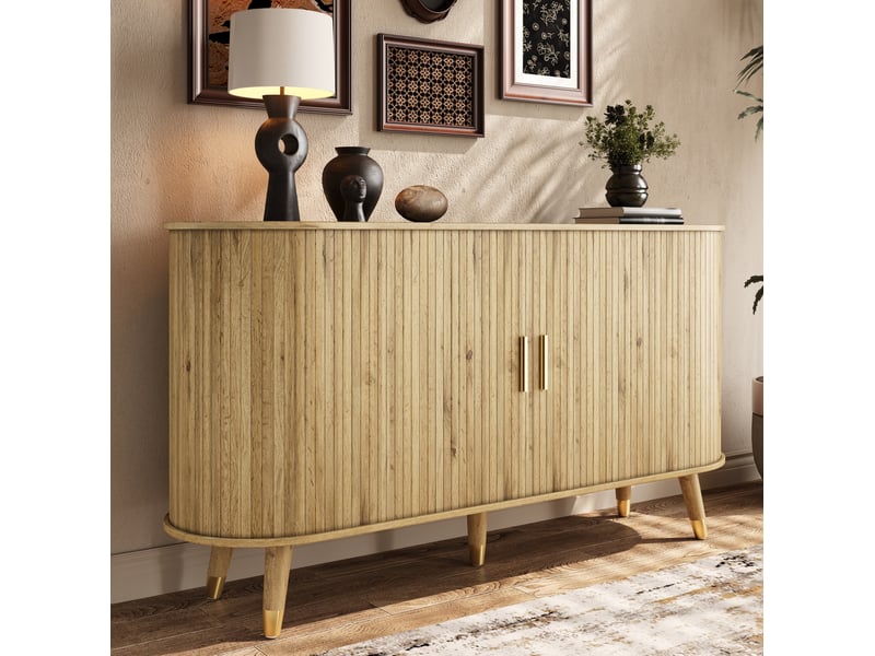 Buffet et enfilade 2 portes coulissantes, 2 tiroirs, étagères réglables pour salon en mdf naturel 140 × 40 × 79,5 cm - Conforama E