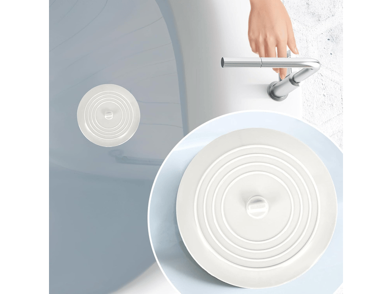  Grand bouchon de vidange en silicone blanc — adapté aux douches, baignoires et éviers — 1 pièce  - Conforama A