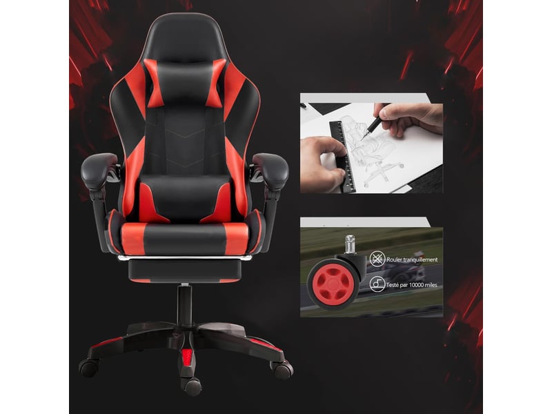 Chaise gaming ergonomique, repose-pieds télescopique Réglable Fauteuil Gaming - Conforama D