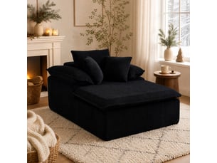 Canapé inclinable 177x122x92 cm sans installation, méridienne de 46 cm de haut, accoudoirs larges, velours côtelé noir