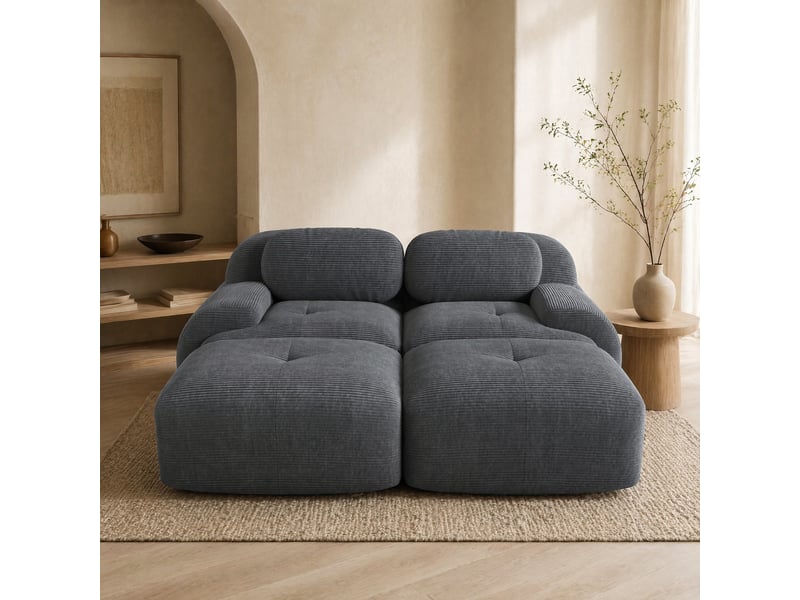  Canapé modulable 2 places modenvie sans cadre en velours côtelé gris 208 x 178 x 70 cm  - Conforama E