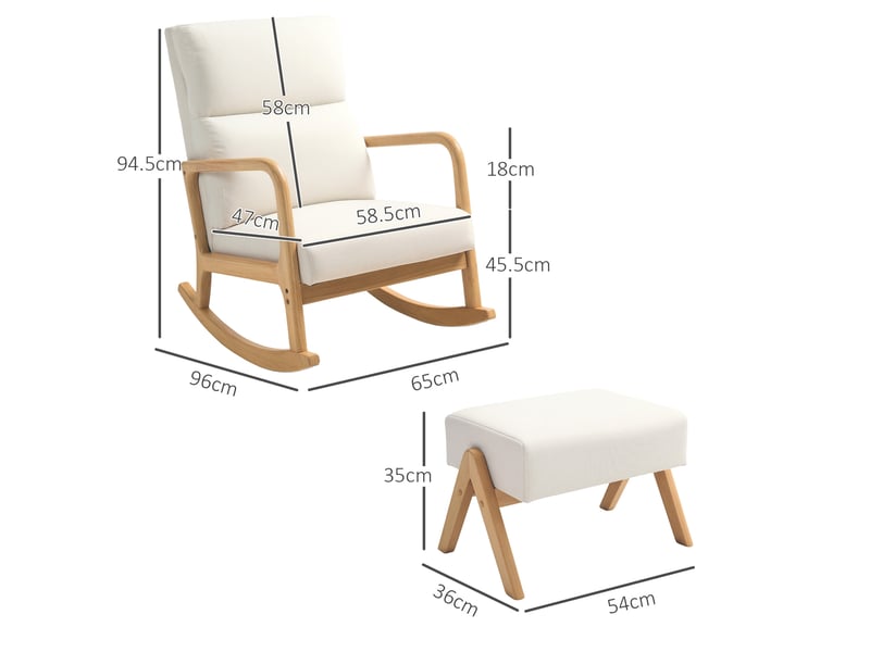  Fauteuil à bascule avec pouf, mouvement doux, assise rembourrée et pieds antidérapants en polyester crème  - Conforama D
