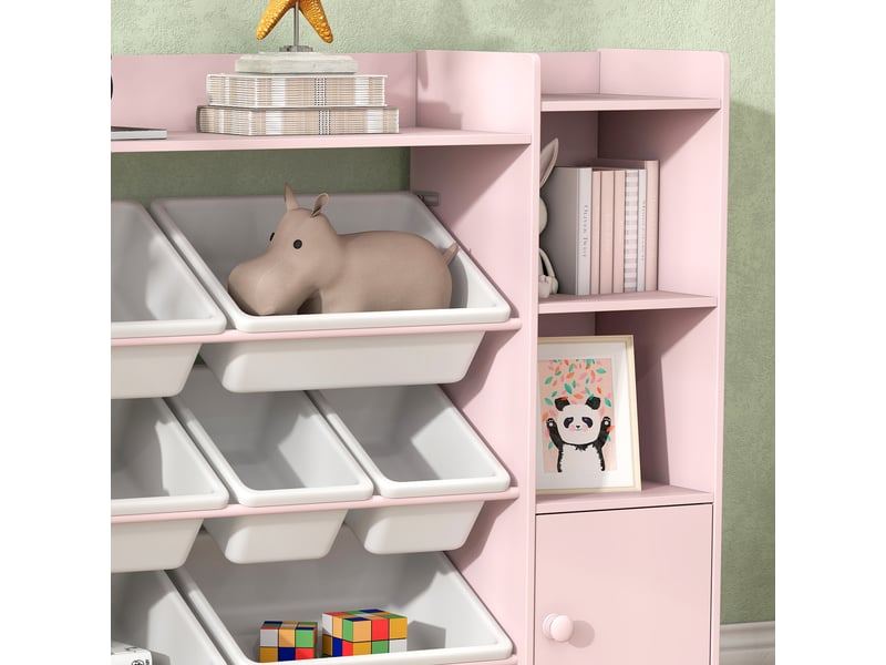 Bibliothèque enfant - rangement à bacs posés x 8 - 4 niches, 3 étagères, 2 portes - rose  - Conforama E