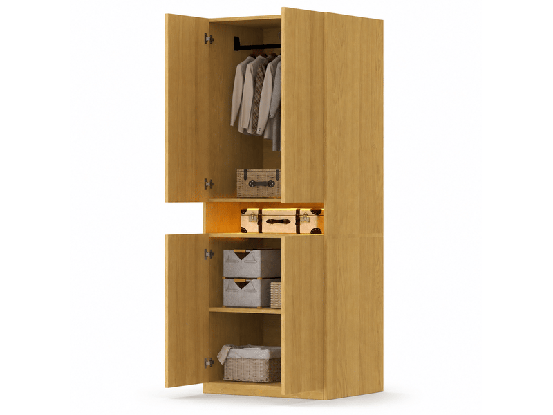 Armoire 2 portes avec niche led, 70 × 55 × 180 cm, en mdf bois clair, rangement et penderie pour chambre - Conforama A
