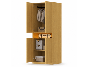 Armoire 2 portes avec niche led, 70 × 55 × 180 cm, en mdf bois clair, rangement et penderie pour chambre