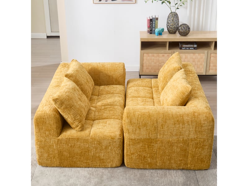  Canapé d'angle gauche fixe 3 places tissu jaune Canapé d'angle jaune - Conforama E