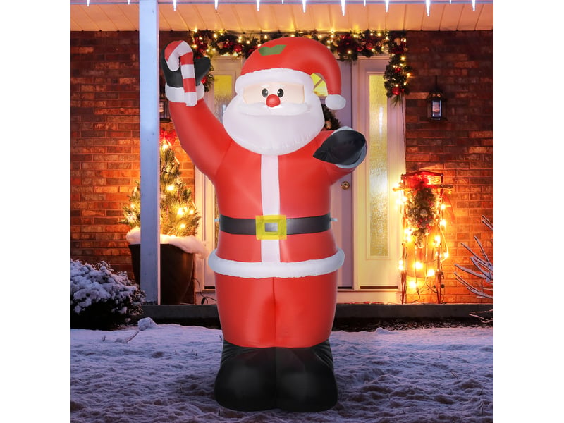  Décoration de noël gonflable, père noël de 2,4 m avec éclairage led et canne de noël  - Conforama C