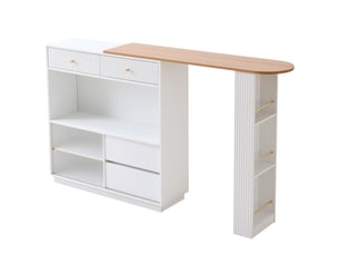 Îlot de cuisine 120x30x100 cm plateau extensible tiroirs portes de rangement éclairage led étagères en verre blanc