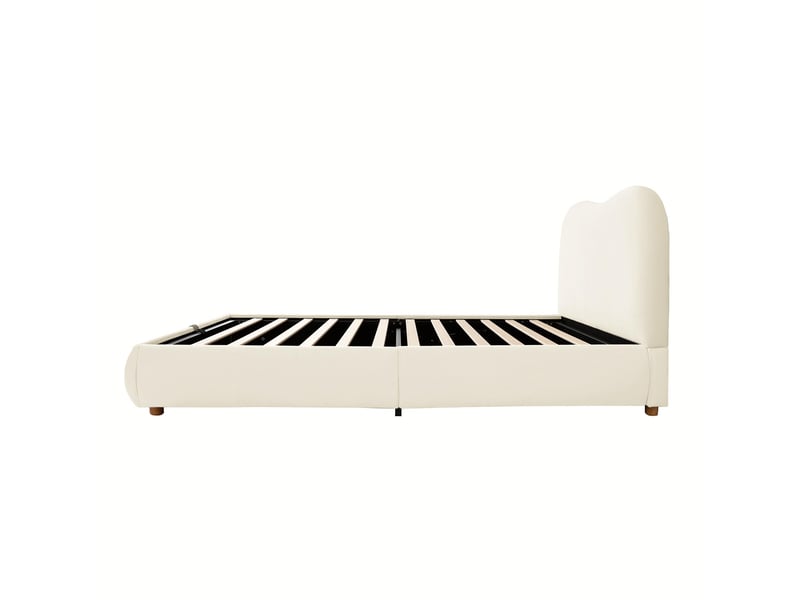  Lit coffre enfant 90×200 cm avec sommier relevable, tête de lit en velours beige sans matelas  - Conforama D