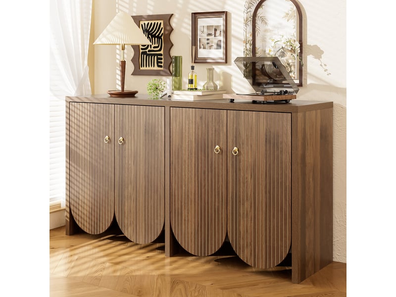  Buffet 4 portes avec étagères réglables pour salon en mdf 147×40×80 cm finition noyer  - Conforama D