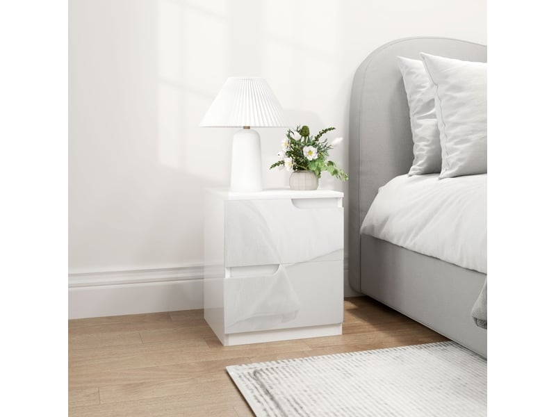  Table de chevet 2 tiroirs 40 x 40 x 48 cm blanc brillant cravdom  - Conforama B