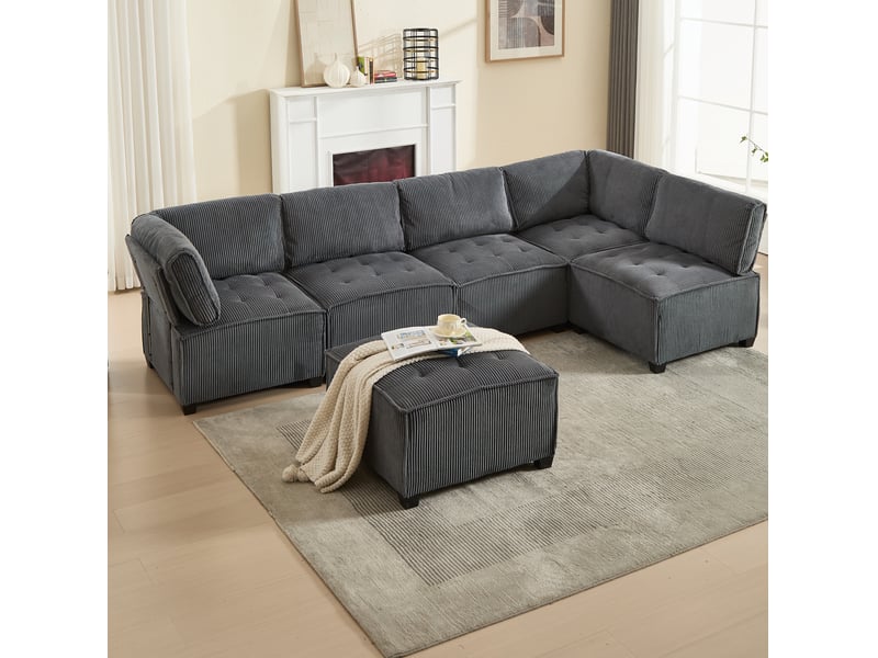  Canapé modulaire 6 places 308x154x82 cm métal et bois gris  - Conforama B