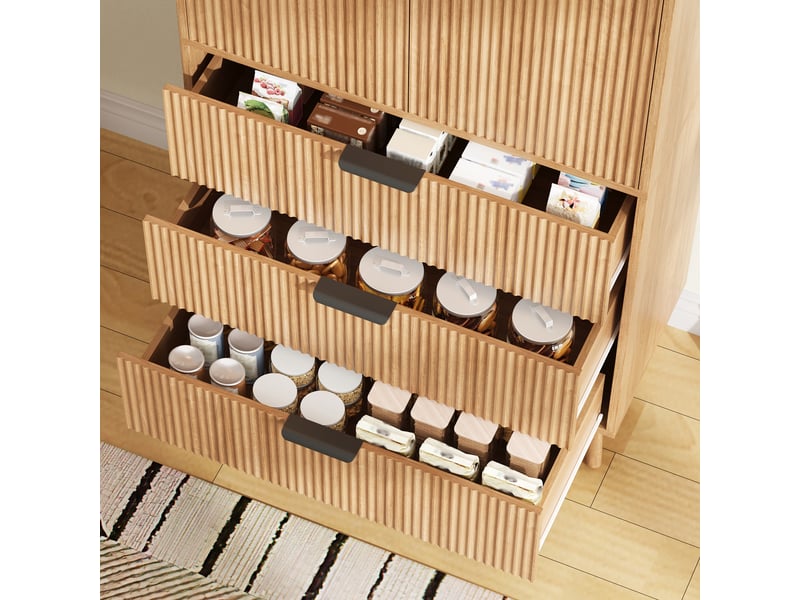 Armoire de cuisine haute en mdf avec 2 portes et 3 tiroirs, meuble de rangement 75x35x180 cm pour salon et salle à manger - Conforama W