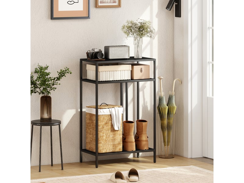  Console à 3 étagères, table d'entrée étroite, structure en acier pour saloncouloir, 55 cm, noire  - Conforama C