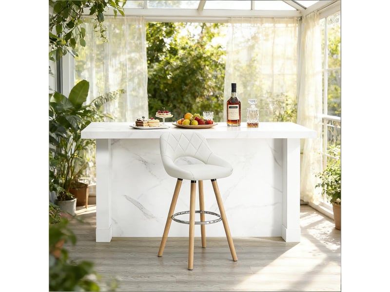  Tabouret de bar,43x43 cm,avec dossier,simili cuir,blanc  - Conforama E
