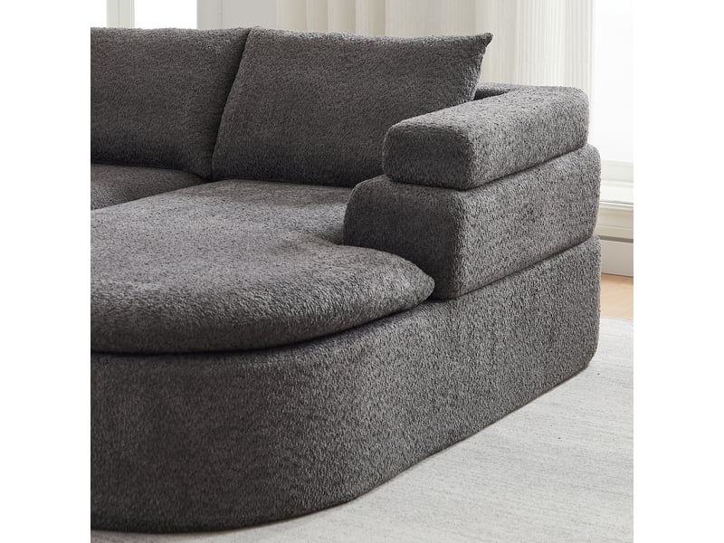  Canapé d’angle 3 places en chenille gris anthracite, méridienne arrondie Fay Lum - Conforama W