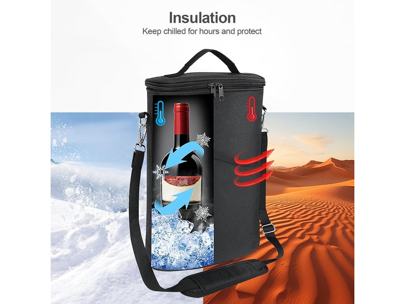  Sac isotherme pour 2 bouteilles de vin, sac à dos isotherme étanche avec bandoulière, sac fourre-tout portable pour voyage, pique-nique, camping  - Conforama E