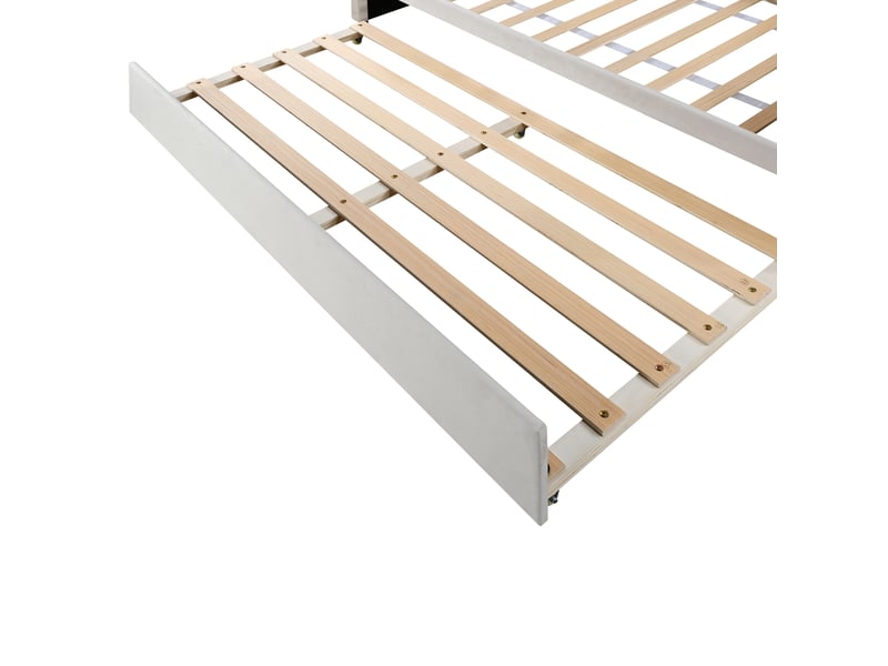  Lit gigogne 90x200 avec éclairage led, lit banquette velours beige pour chambre d'amis  - Conforama R