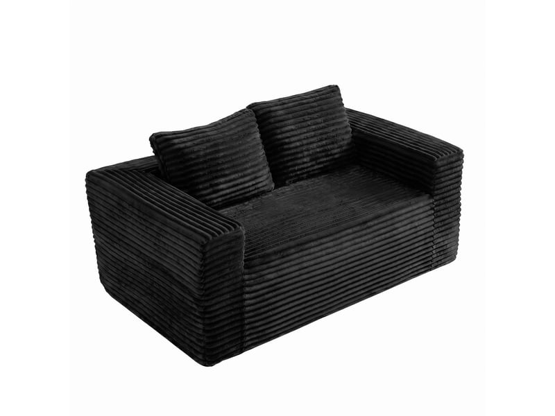  Canapé droit 2 places en velours côtelé noir, 160 x 88 x 58 cm, sans montage, livré compressé, pour le salon, mousse haute densité, format compact CARDUME ESTIVAL - Conforama A