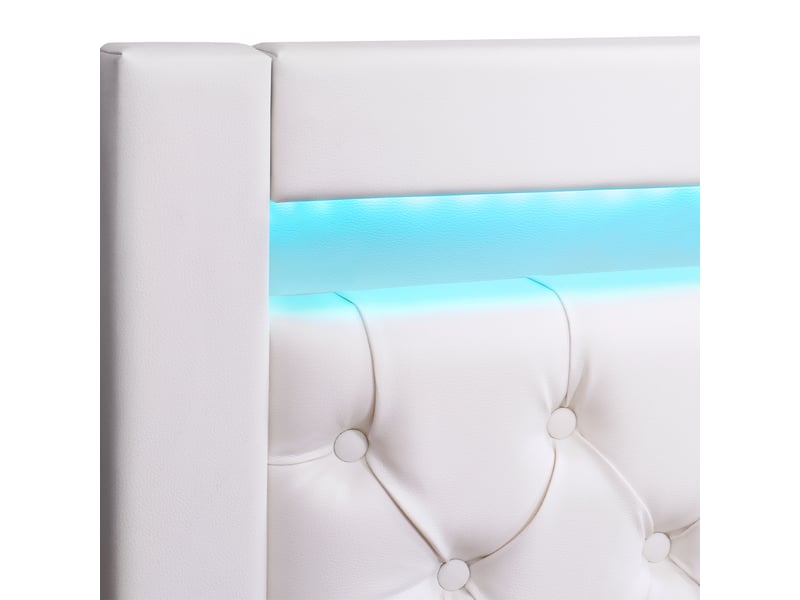  Lit coffre rembourré 180 x 200 cm, sommier à lattes, rangement, led, similicuir pu blanc evarich - Conforama D