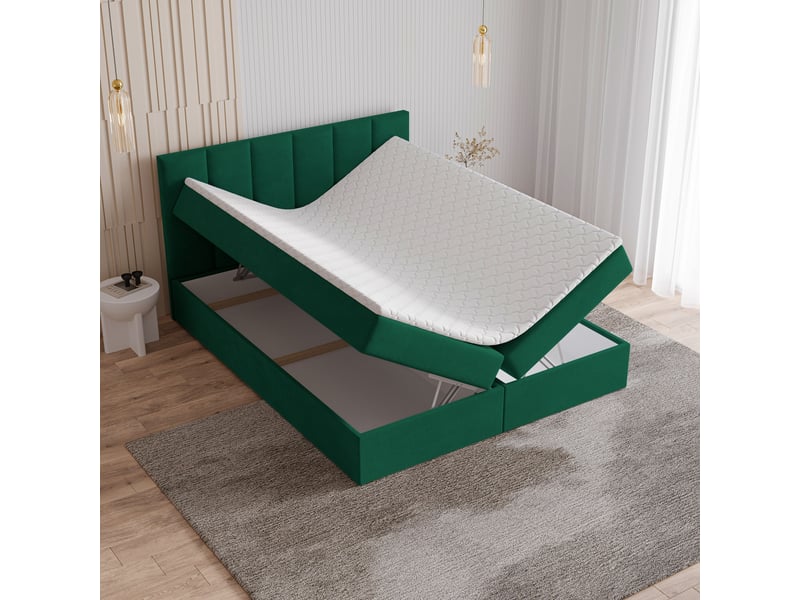  Boxspring meril 200x200 cm, lit complet avec matelas, vert  - Conforama C