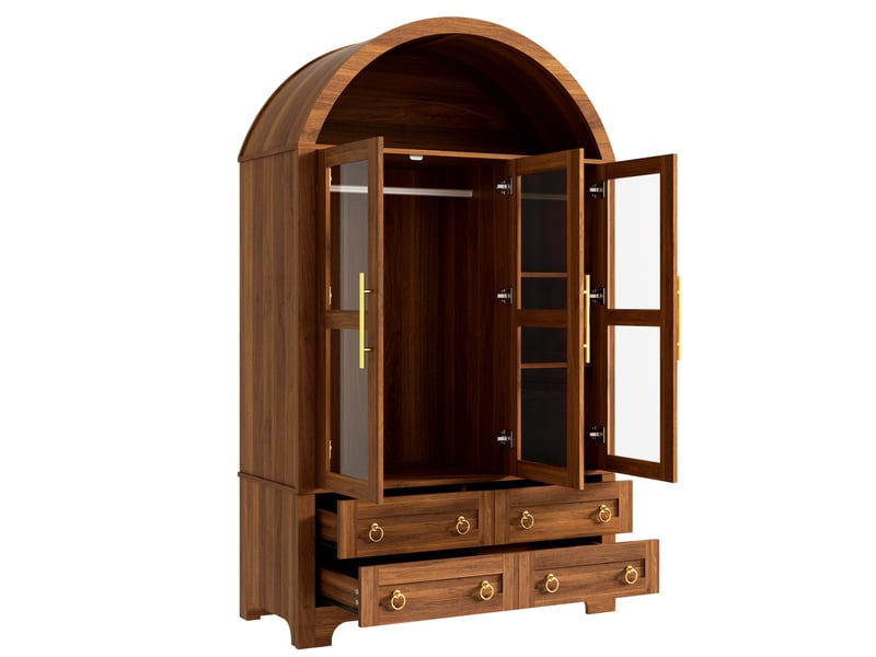  Armoire 3 portes vitrées et 4 tiroirs avec led 110x50x186 cm coloris noyer  - Conforama D
