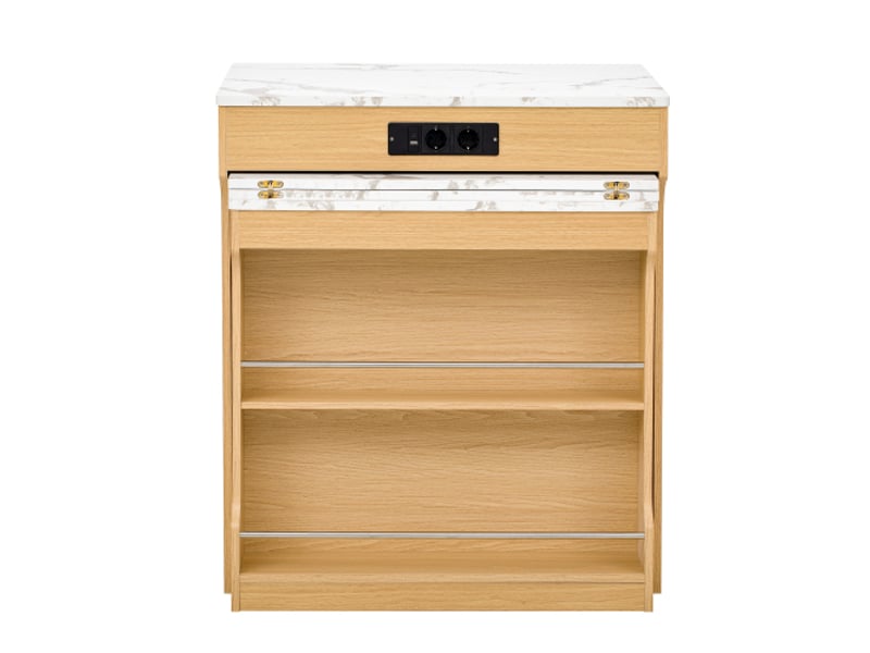 Îlot de cuisine mobile sur roulettes – table extensible, multiprise et 2 tiroirs – buffet ou enfilade naturel - Conforama E