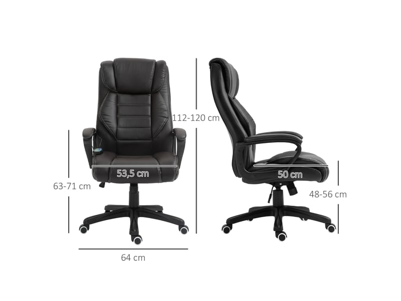 Fauteuil de bureau massant marron, dossier haut, chaise ergonomique pivotante à 360 degrés avec bascule pour bureau à domicile - Conforama C
