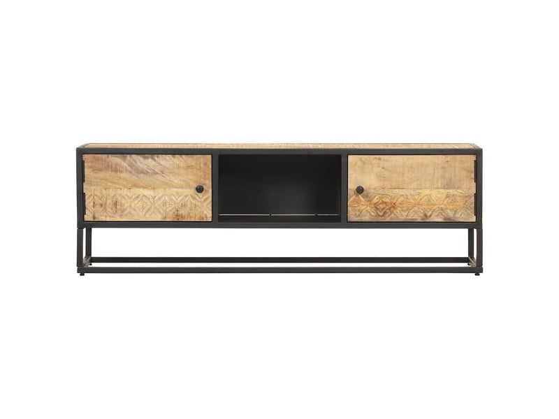  Meuble tv - banc tv - meuble de rangement avec porte sculptée 130x30x40cm bois de manguier brut  - Conforama C
