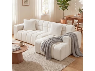 Canapé d'angle droit fixe <strong>MODENUIT </strong> <strong></strong> 3 places Tissu blanc