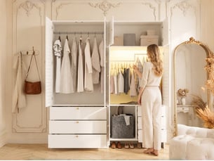 Armoire 6 porte(s) battante 6 tiroir(s) LEYTN coloris blanc largeur 180 cm