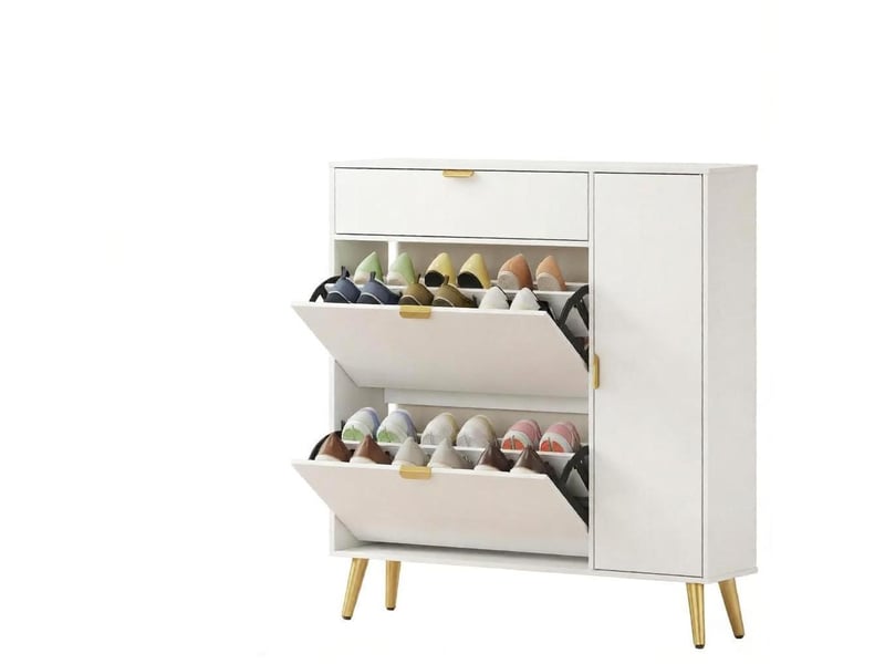 Meuble à chaussures l99,4 x p23,8 x h106,6 cm en mdf et panneaux de particules avec rangements rabattables blanc chicfurn - Conforama A