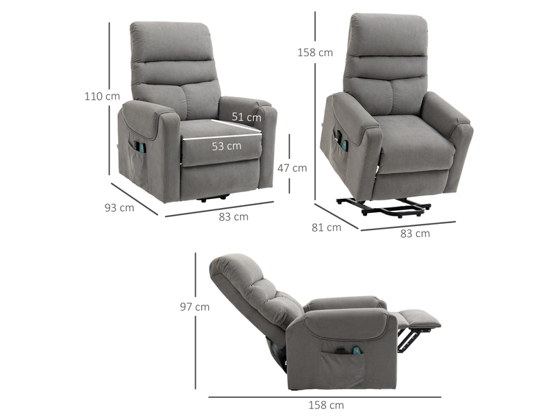  Fauteuil relax électrique gris foncé avec massage vibrant, chauffage, aide au lever et repose-pieds  - Conforama C