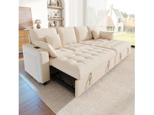Canapé droit convertible <strong>HAVRYA</strong> <strong></strong> 4 places Polyester beige