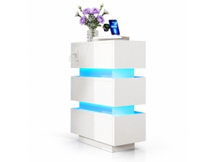 Lot de 2 tables de nuit 40x20x59,5 cm blanches en panneaux de particules, 3 tiroirs avec led et charge usb