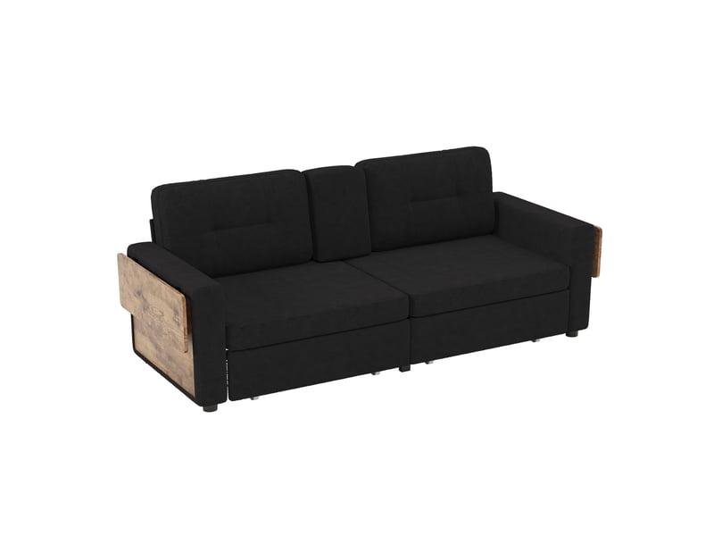  Canape droit 2 places 178x71x57,5 cm avec rangements et table réglable,  2 tiroirs, couleur noir, moderne  - Conforama A
