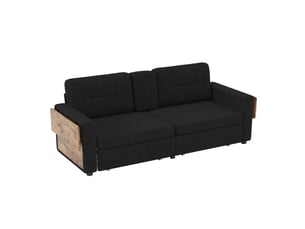 Canapé droit convertible <strong>REDOM</strong> <strong></strong> 2 places Tissu noir avec coffre de rangement