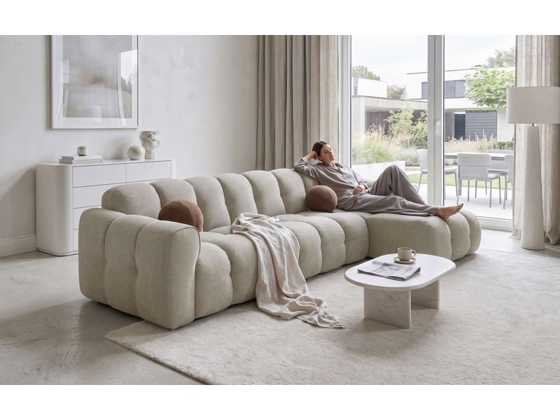  Picco, canapé d’angle 7 places, angle droite, beige Picco - Conforama E