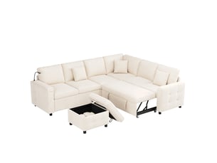 Canapé d'angle réversible convertible <strong></strong> <strong>Radiant Stride</strong> 6 places Tissu beige avec coffre de rangement