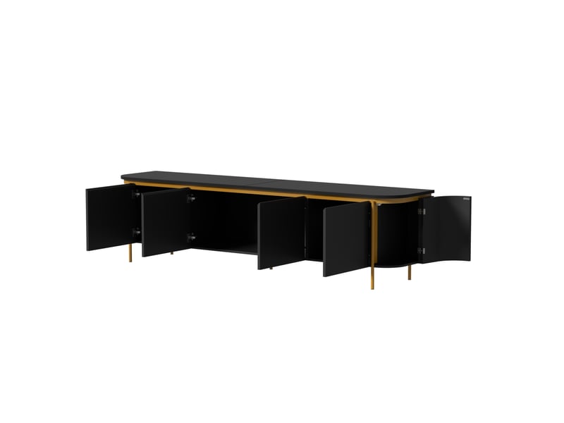  Meuble tv bas avec 6 portes 180x38x46 cm en mdf noir  - Conforama E