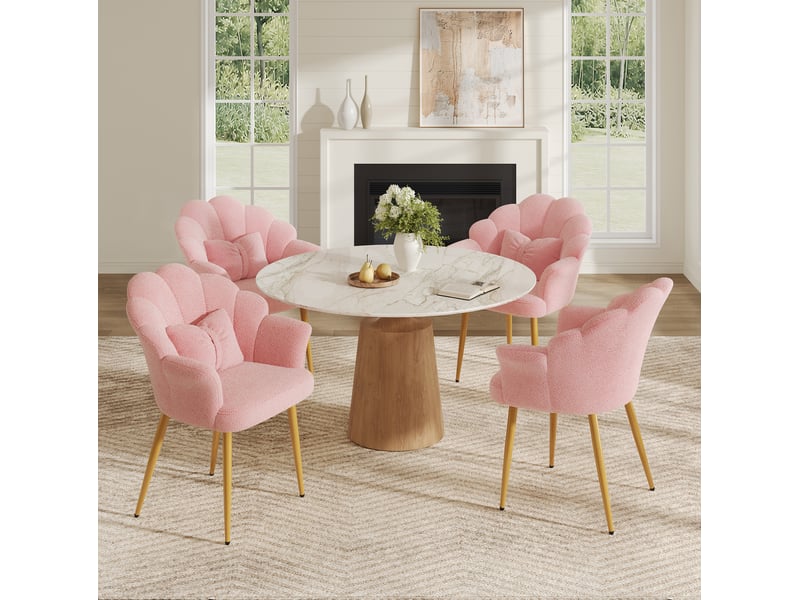 Lot de 4 chaises de salle à manger 64 x 65,5 x 85 cm roses, tissu peluche, pieds métal dorés - Conforama D